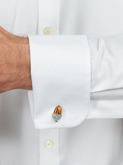 Simon Carter Acorn Tigerseye Cufflinks, Brown - view 2, Silver/Brown