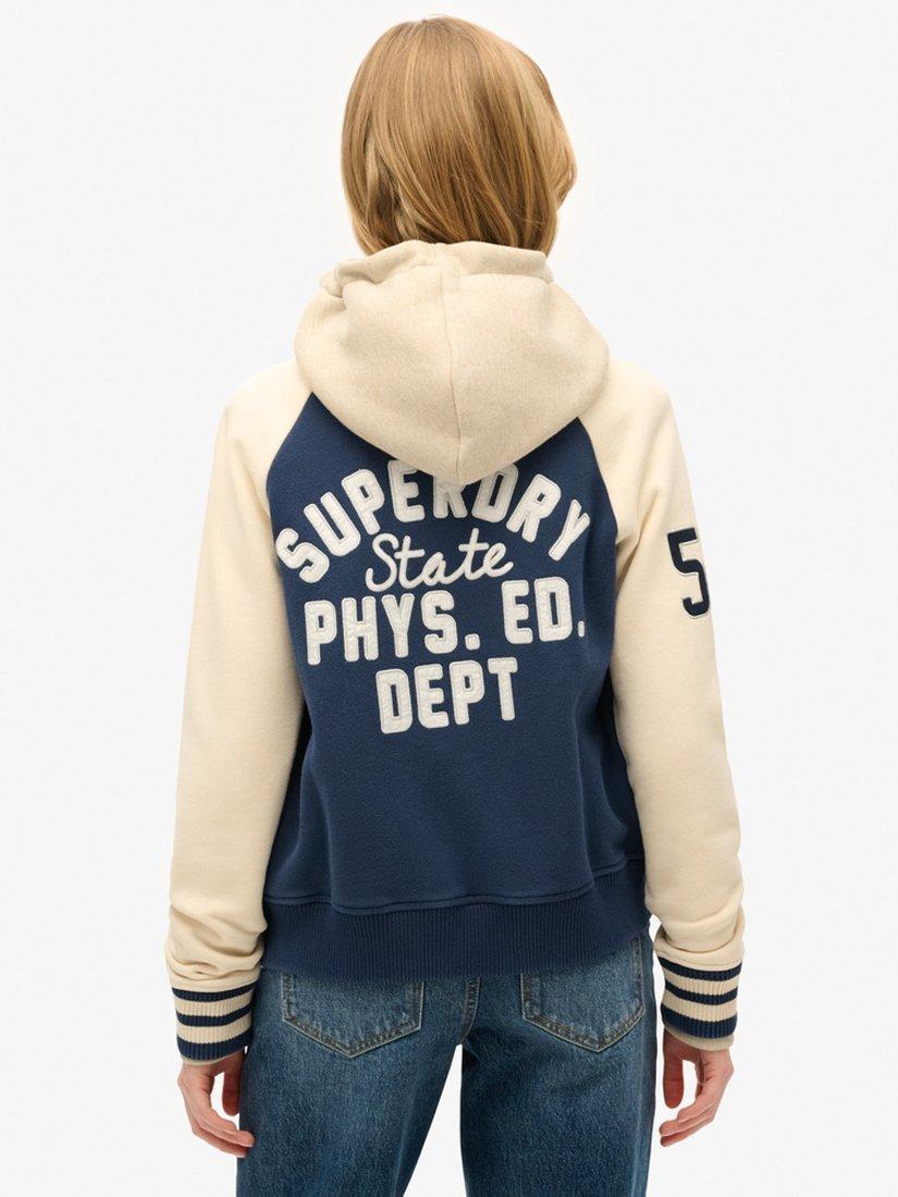 Product image 2 of 7, which shows Superdry College Script Graphic Bomber Jacket, Atlantic Navy, 8
