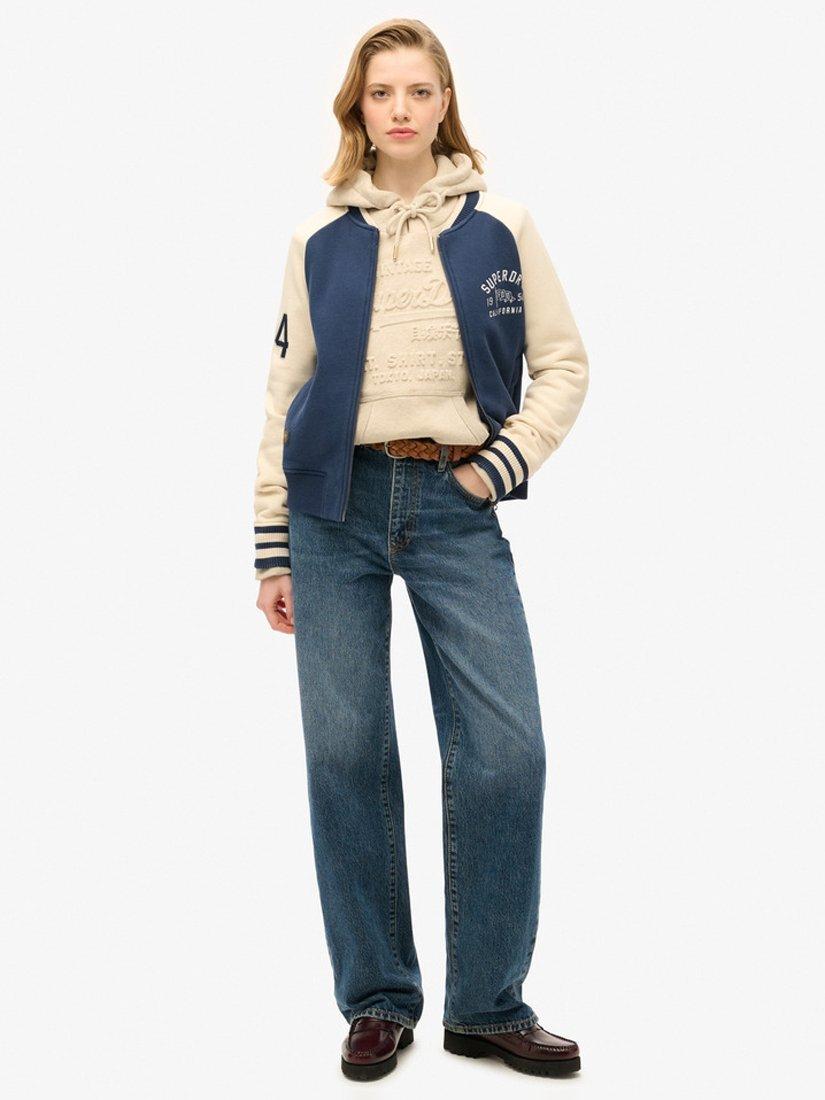Product image 3 of 7, which shows Superdry College Script Graphic Bomber Jacket, Atlantic Navy, 8