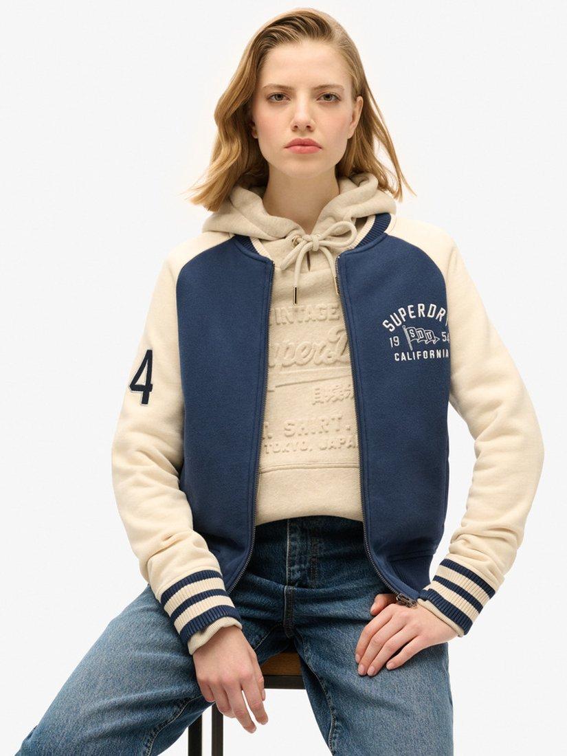 Product image 4 of 7, which shows Superdry College Script Graphic Bomber Jacket, Atlantic Navy, 8