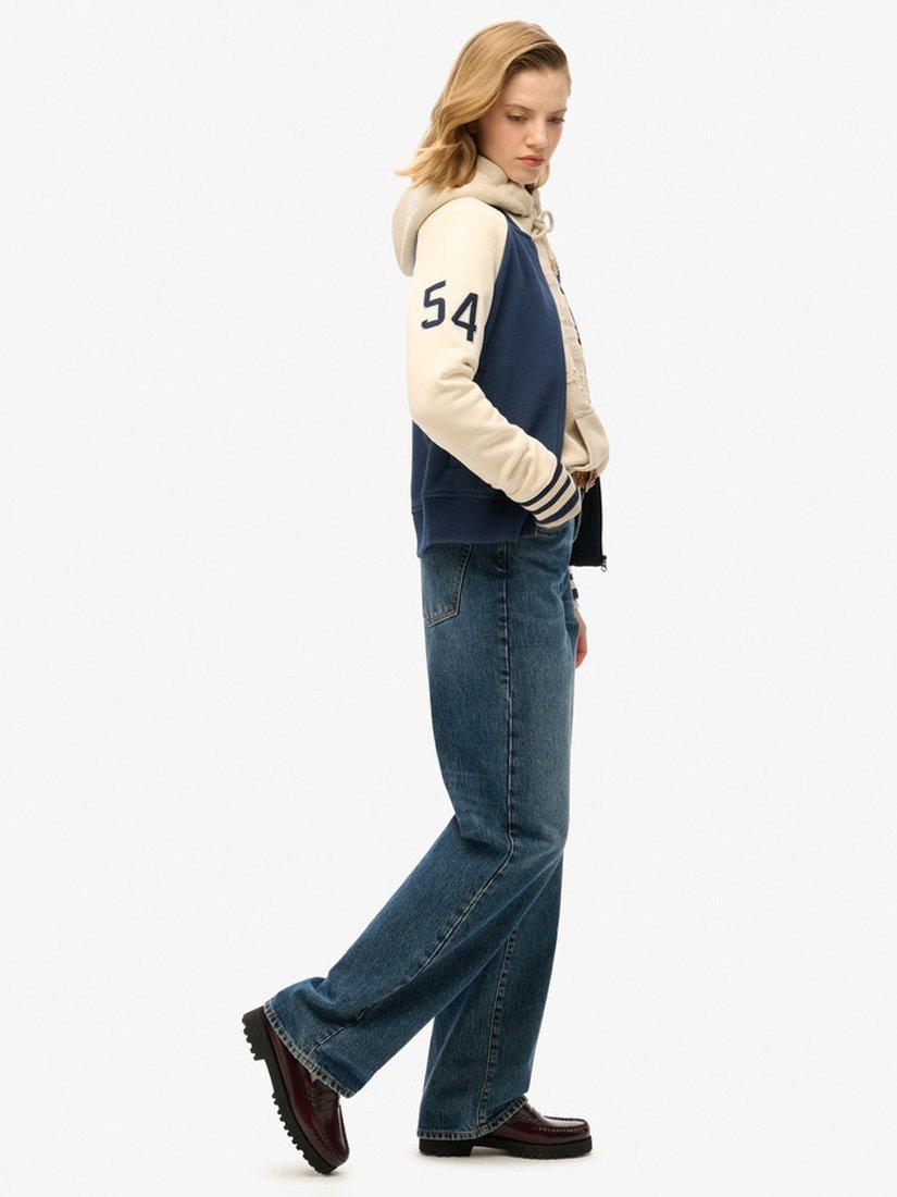 Product image 5 of 7, which shows Superdry College Script Graphic Bomber Jacket, Atlantic Navy, 8