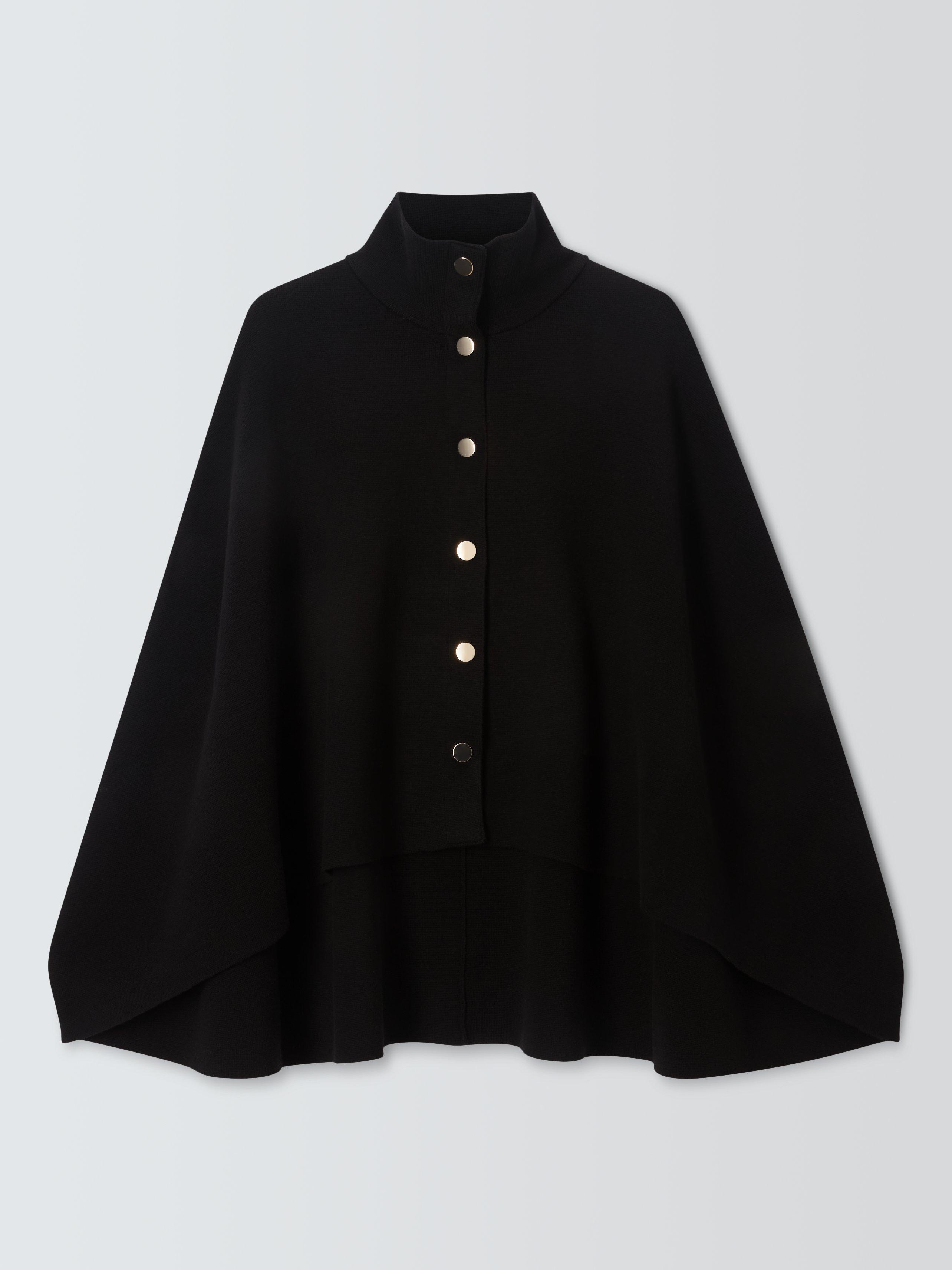 Product image 3 of 3, which shows John Lewis Cotton Blend Knit Collar Cape Cardigan, Black, M