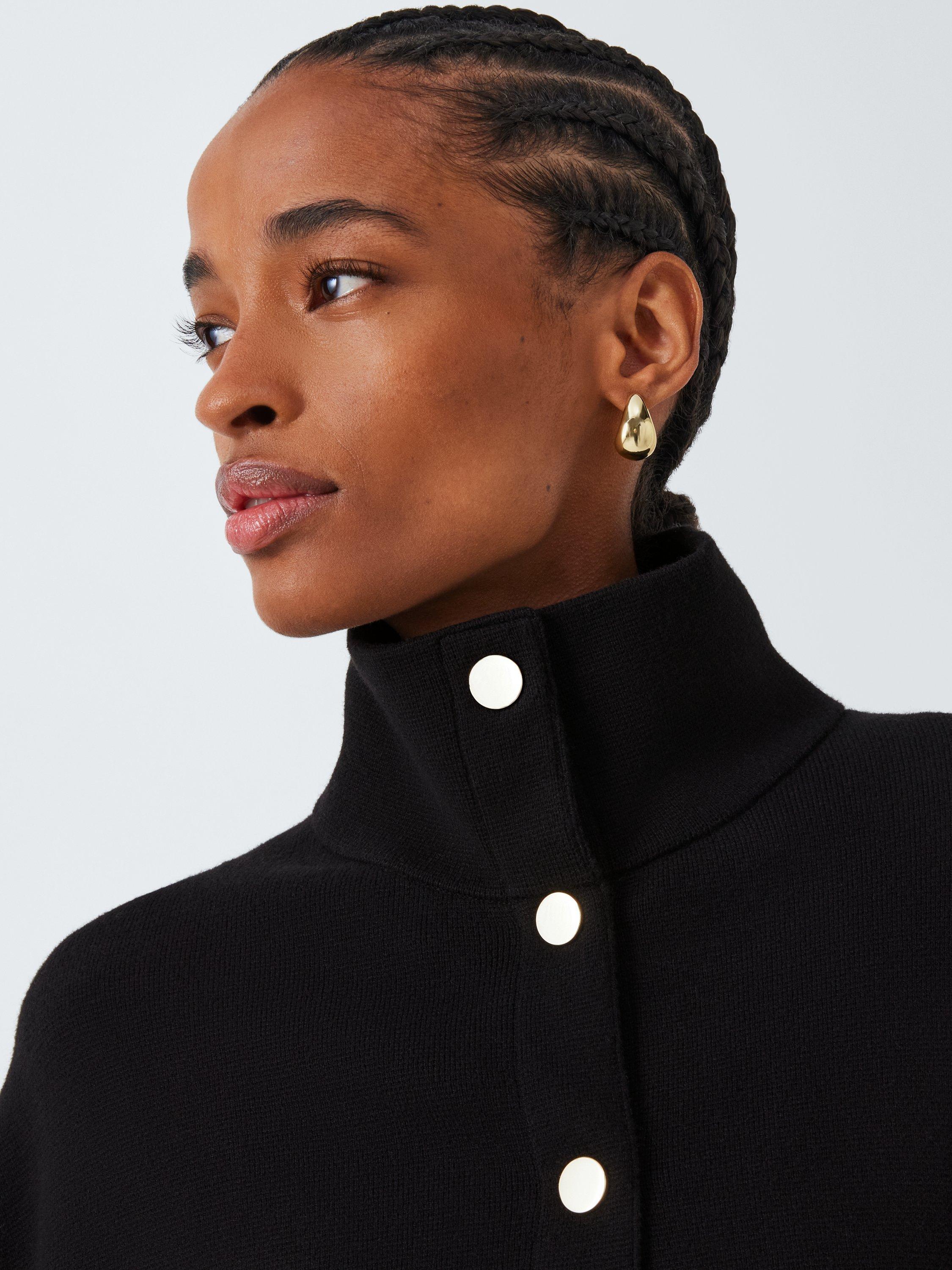 Product image 2 of 3, which shows John Lewis Cotton Blend Knit Collar Cape Cardigan, Black, M