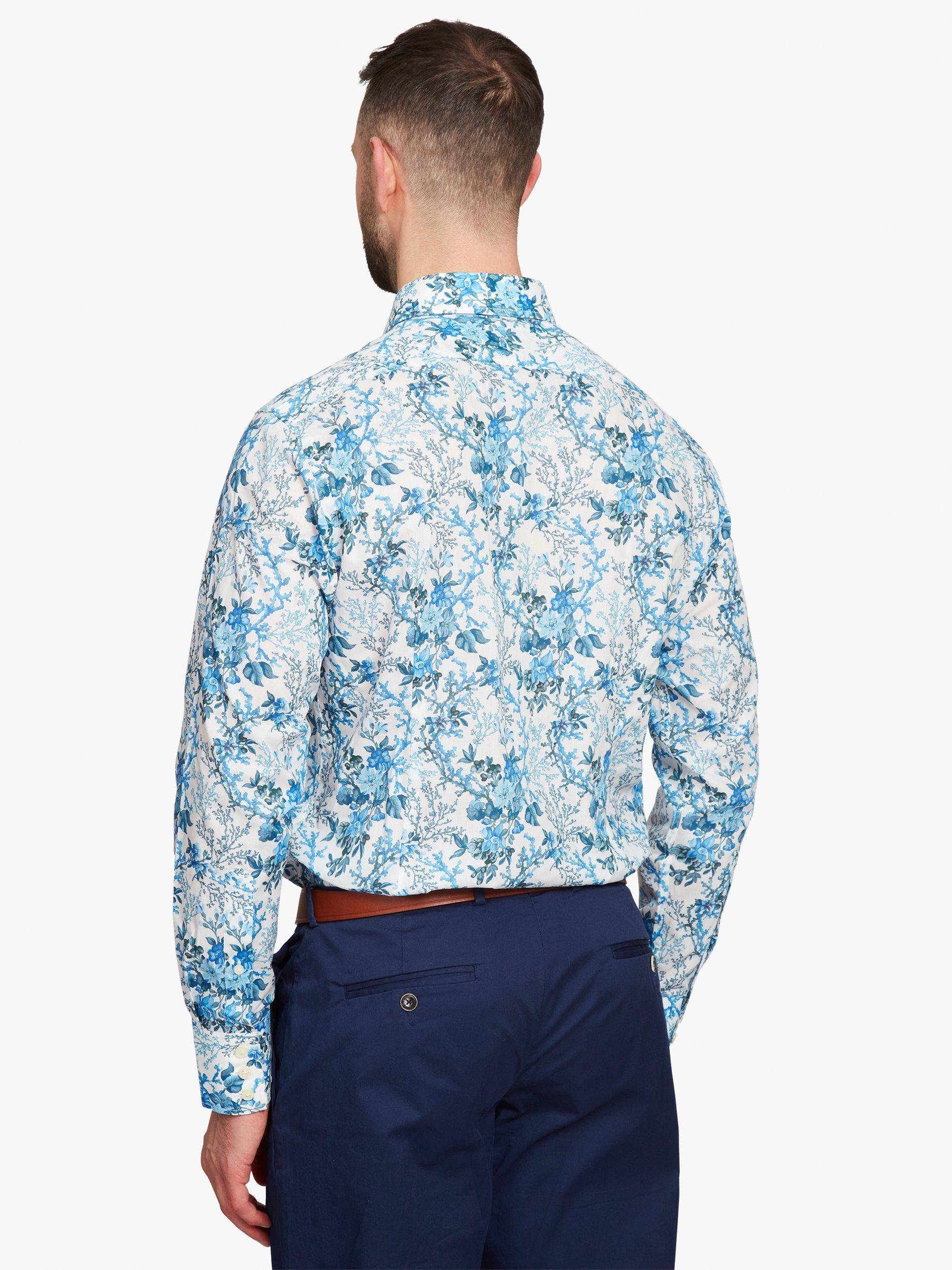 Product image 2 of 6, which shows Simon Carter Liberty Fabric Coral Meadow Shirt, White/Blue, 16/R