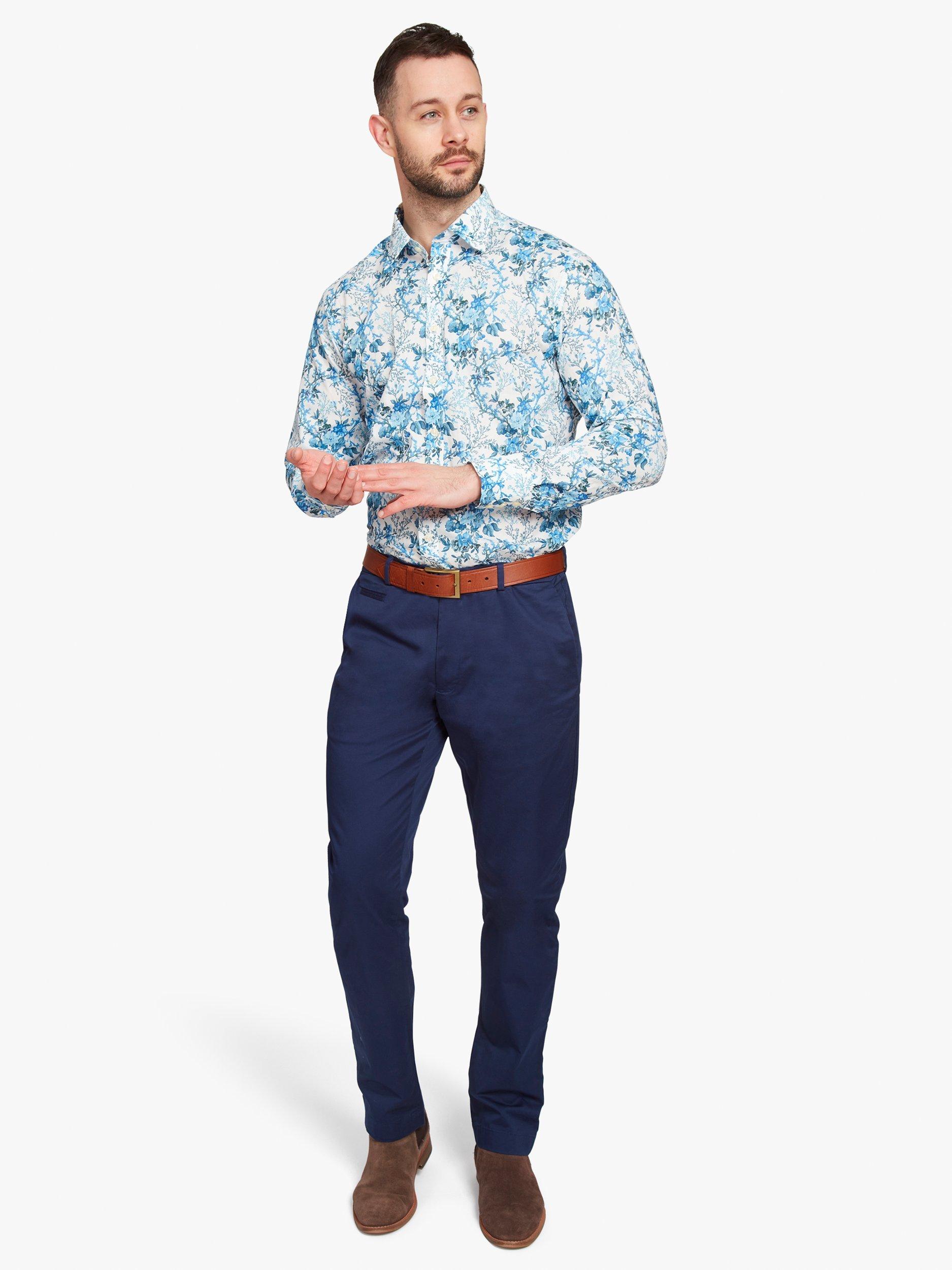 Product image 3 of 6, which shows Simon Carter Liberty Fabric Coral Meadow Shirt, White/Blue, 16/R