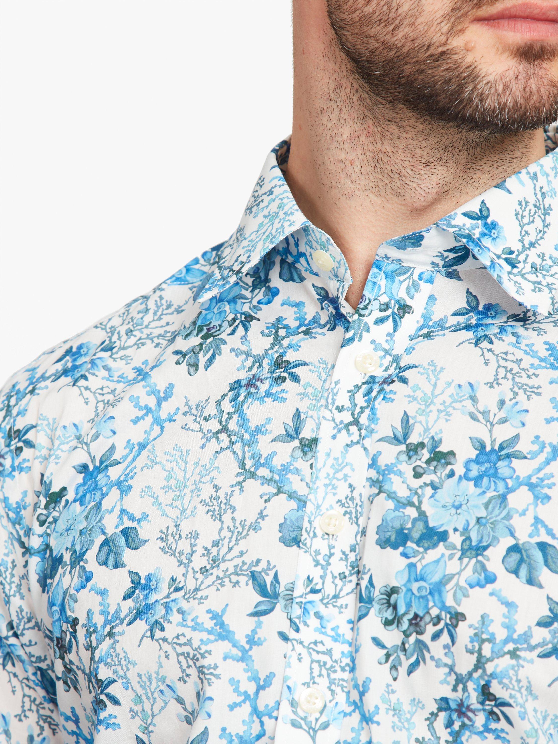 Product image 4 of 6, which shows Simon Carter Liberty Fabric Coral Meadow Shirt, White/Blue, 16/R