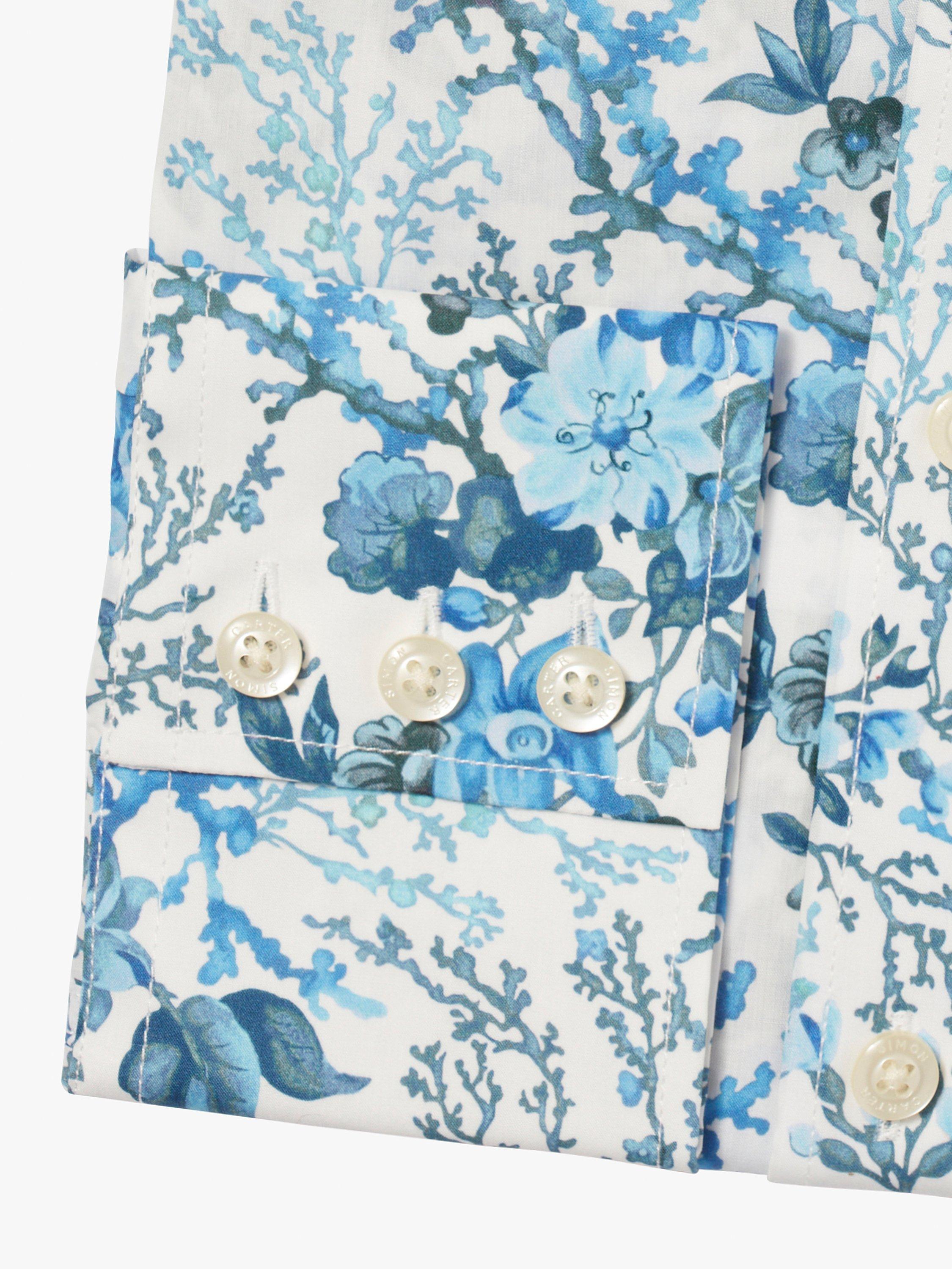 Product image 5 of 6, which shows Simon Carter Liberty Fabric Coral Meadow Shirt, White/Blue, 16/R