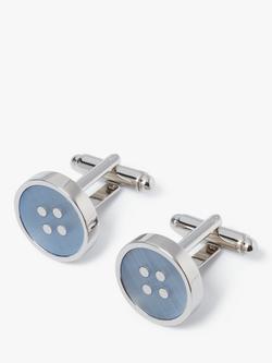 Simon Carter Catseye Button Blue Cufflinks, Silver/Light Blue, Silver/Light Blue