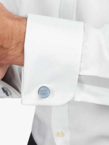 Simon Carter Catseye Button Blue Cufflinks, Silver/Light Blue - view 2, Silver/Light Blue