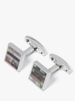 Simon Carter Chequer Grey Mop Cufflinks, Silver/Grey