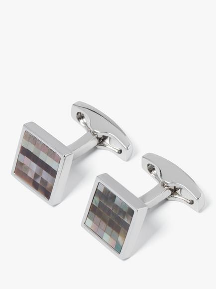 Simon Carter Chequer Grey Mop Cufflinks, Silver/Grey