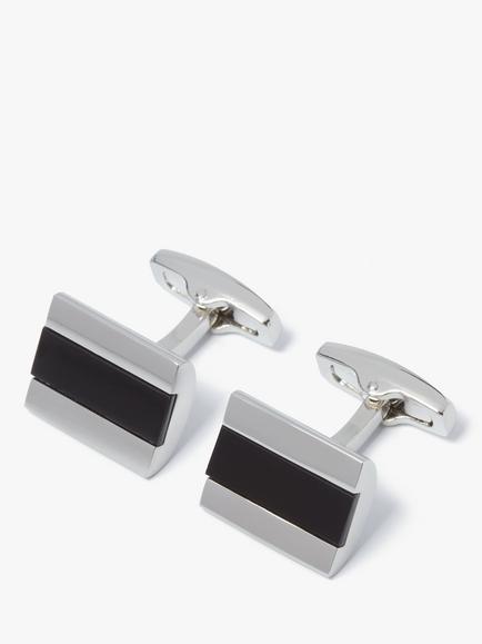Simon Carter Half Barrel Onyx Cufflinks, Silver/Black, Silver/Black