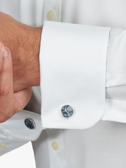 Simon Carter Paisley Cufflinks, Navy - view 2, Navy