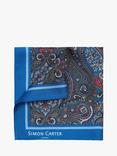 Simon Carter Paisley Silk Pocket Square, Navy