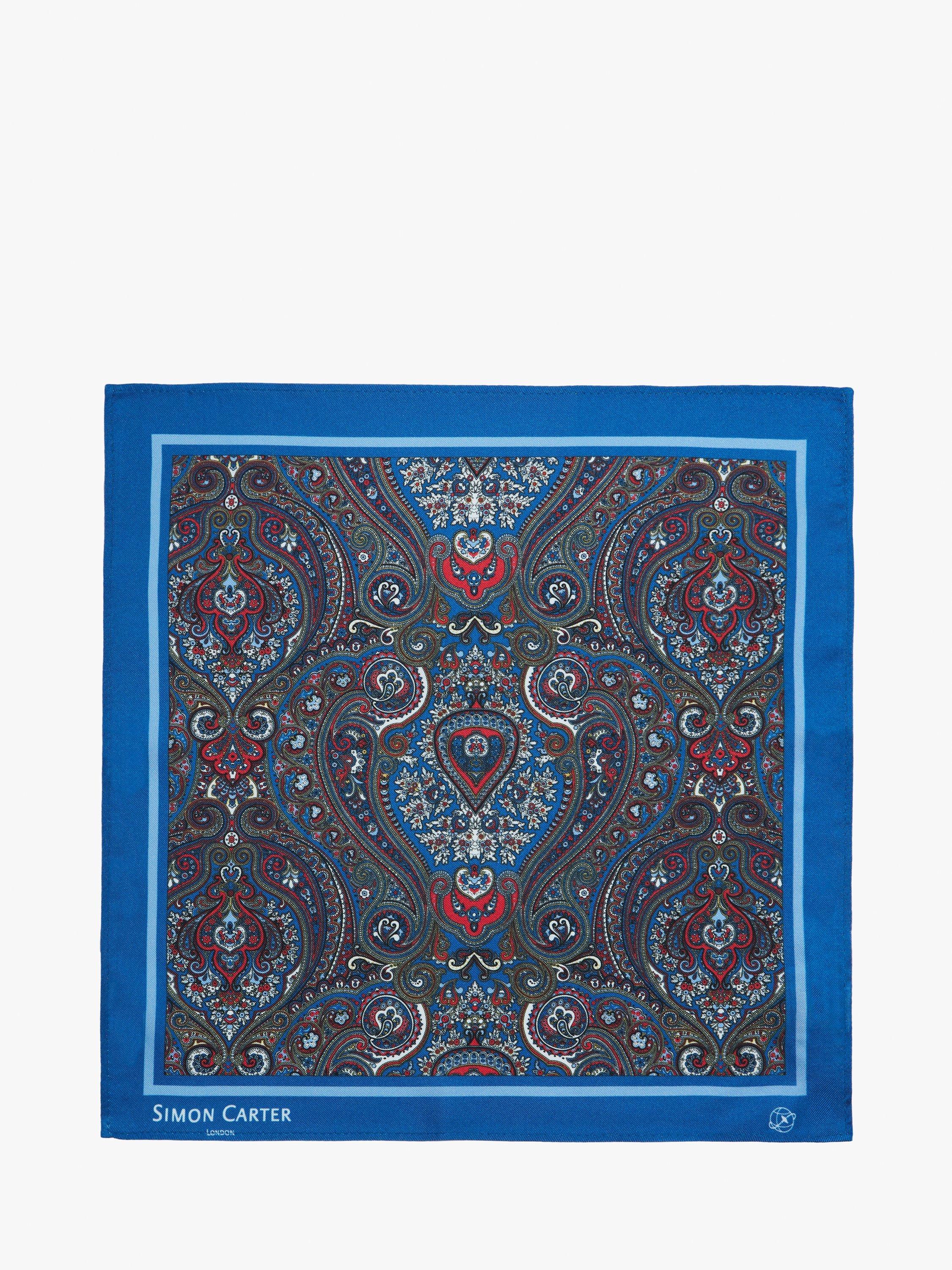 Product image 3 of 3, which shows Simon Carter Paisley Silk Pocket Square, Navy