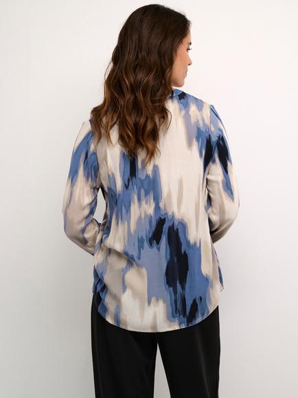 KAFFE Beathe Abstract Blouse, Beige/Multi - view 2, Beige/Multi