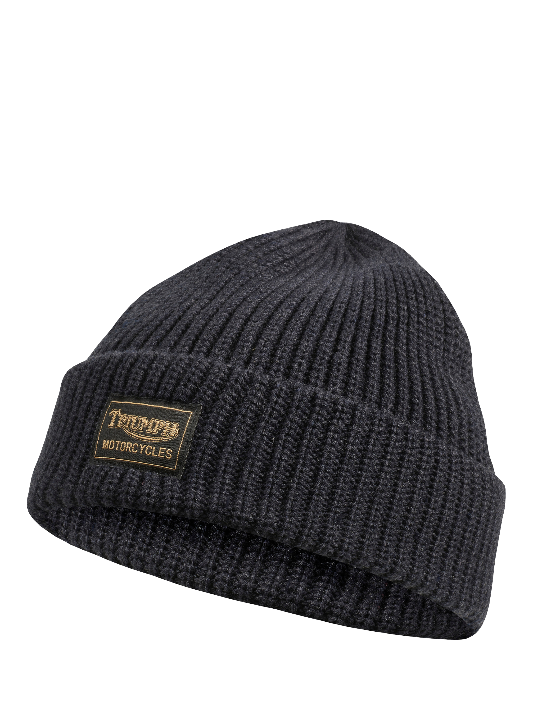 Product image 1 of 2, which shows Triumph Motorcycles Watch Knit Beanie Hat, Navy