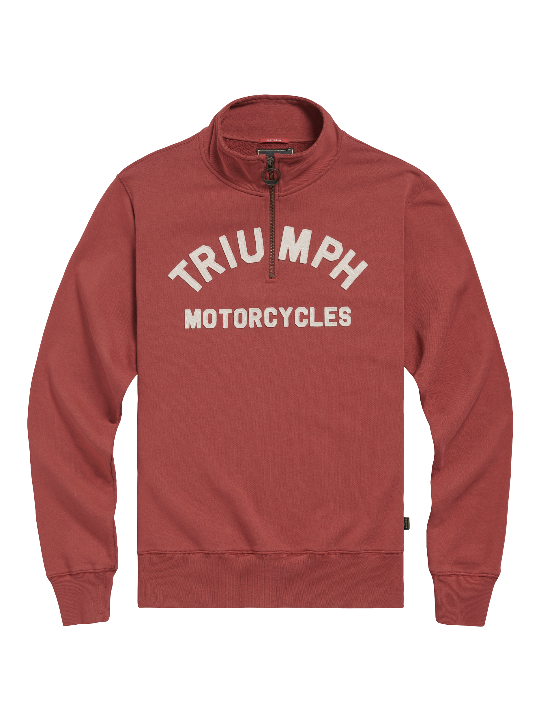 Product image 1 of 2, which shows Triumph Motorcycles Ribble Quarter-Zip Logo Cotton Twill Sweatshirt, Rust, S