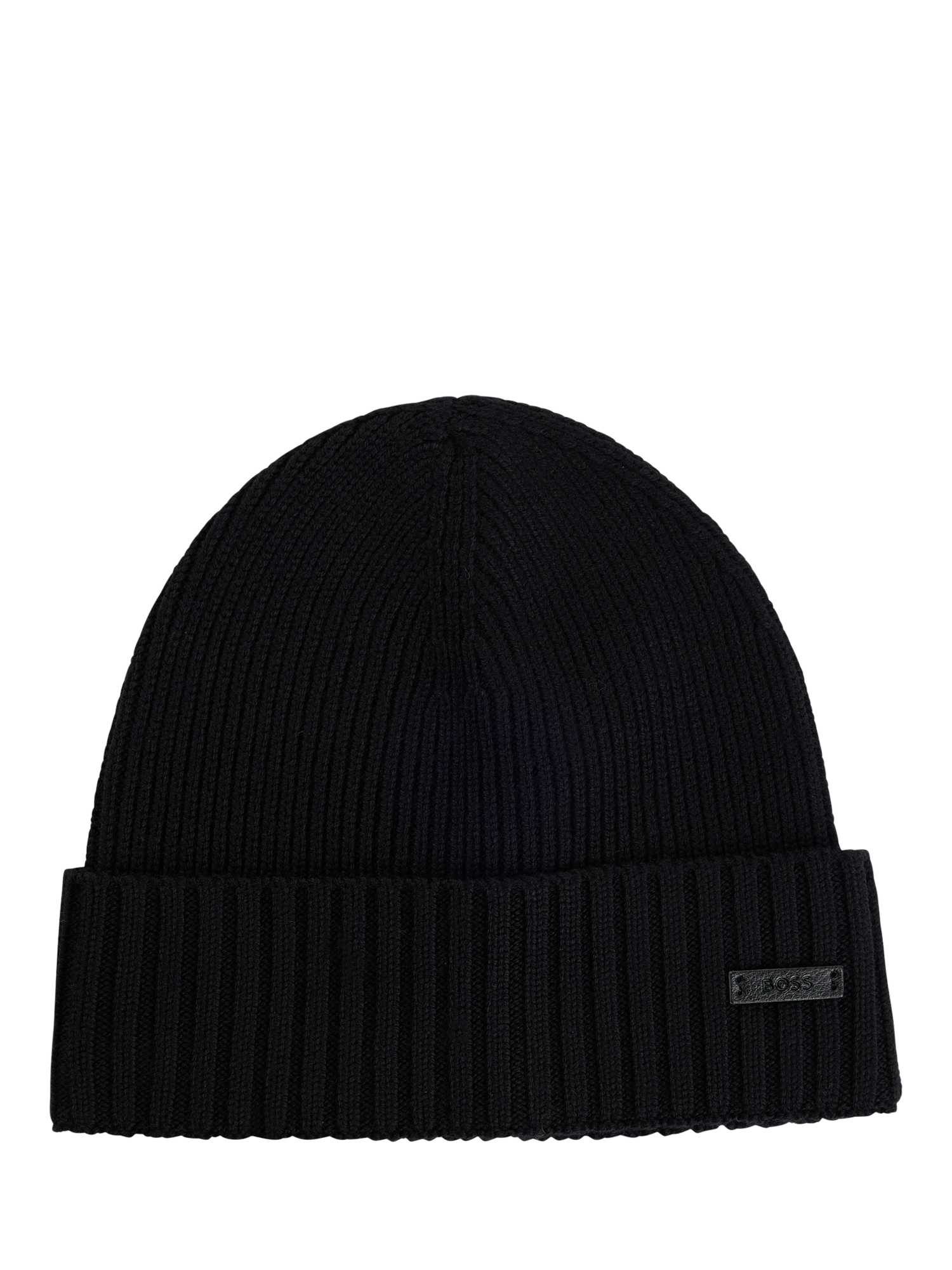 Product image 1 of 5, which shows BOSS Fati Wool Ribbed Beanie Hat, Black, One Size