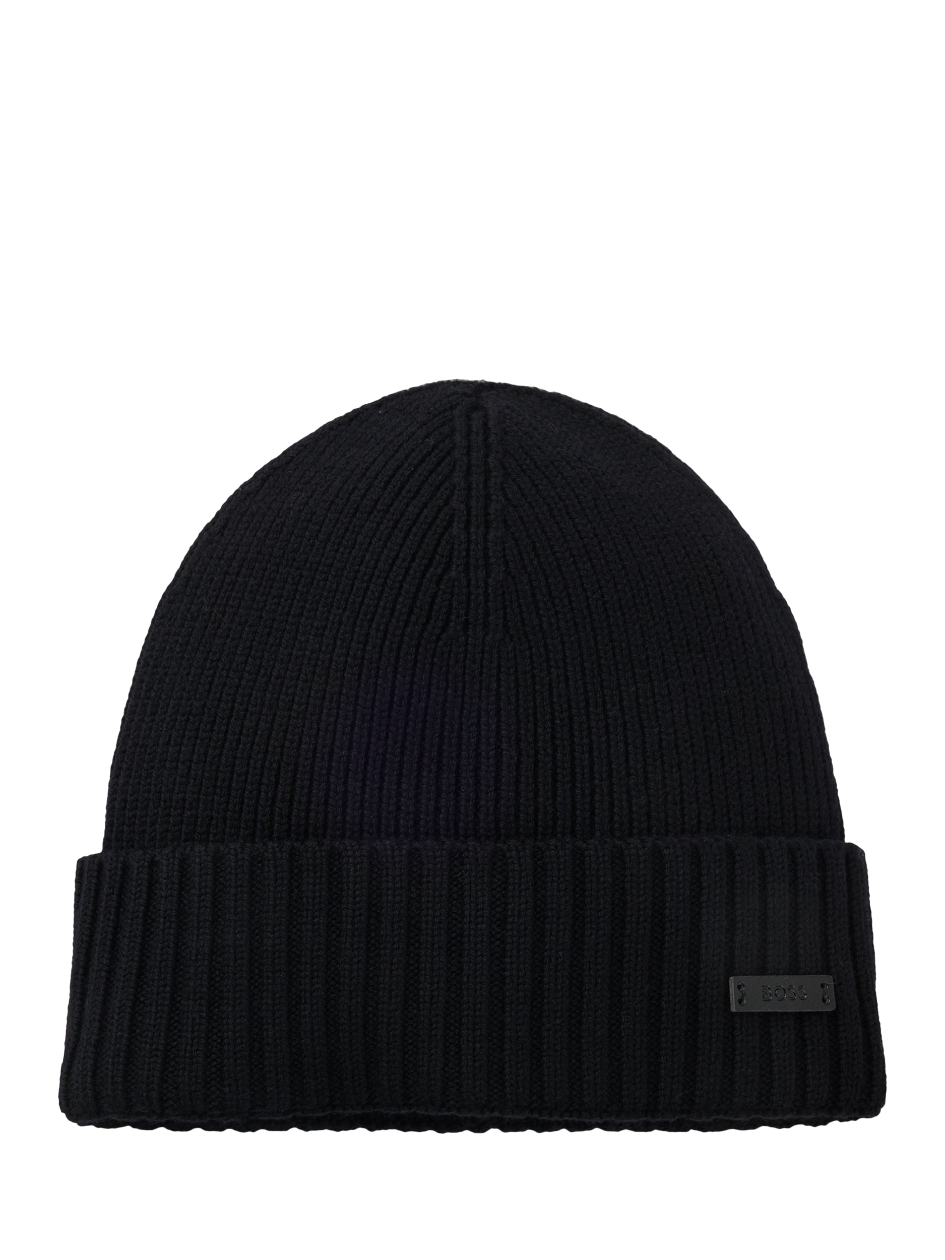 Product image 2 of 5, which shows BOSS Fati Wool Ribbed Beanie Hat, Black, One Size