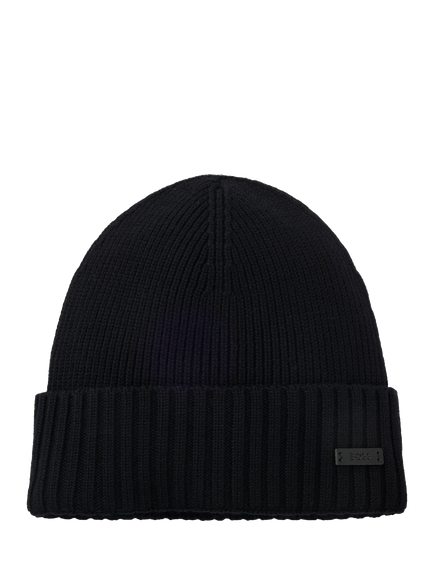 BOSS Fati Wool Ribbed Beanie Hat, Black - view 2, Black