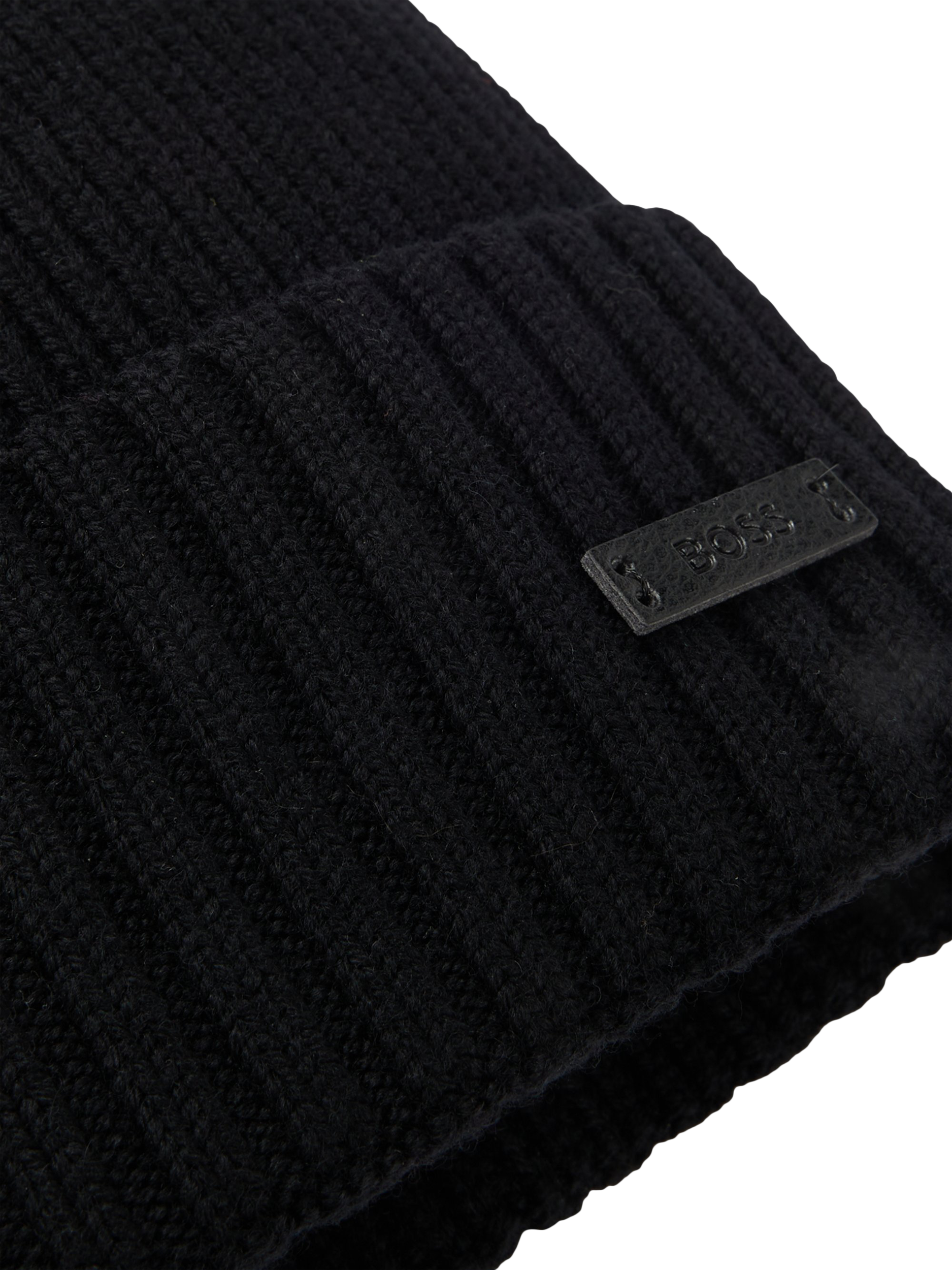 Product image 3 of 5, which shows BOSS Fati Wool Ribbed Beanie Hat, Black, One Size