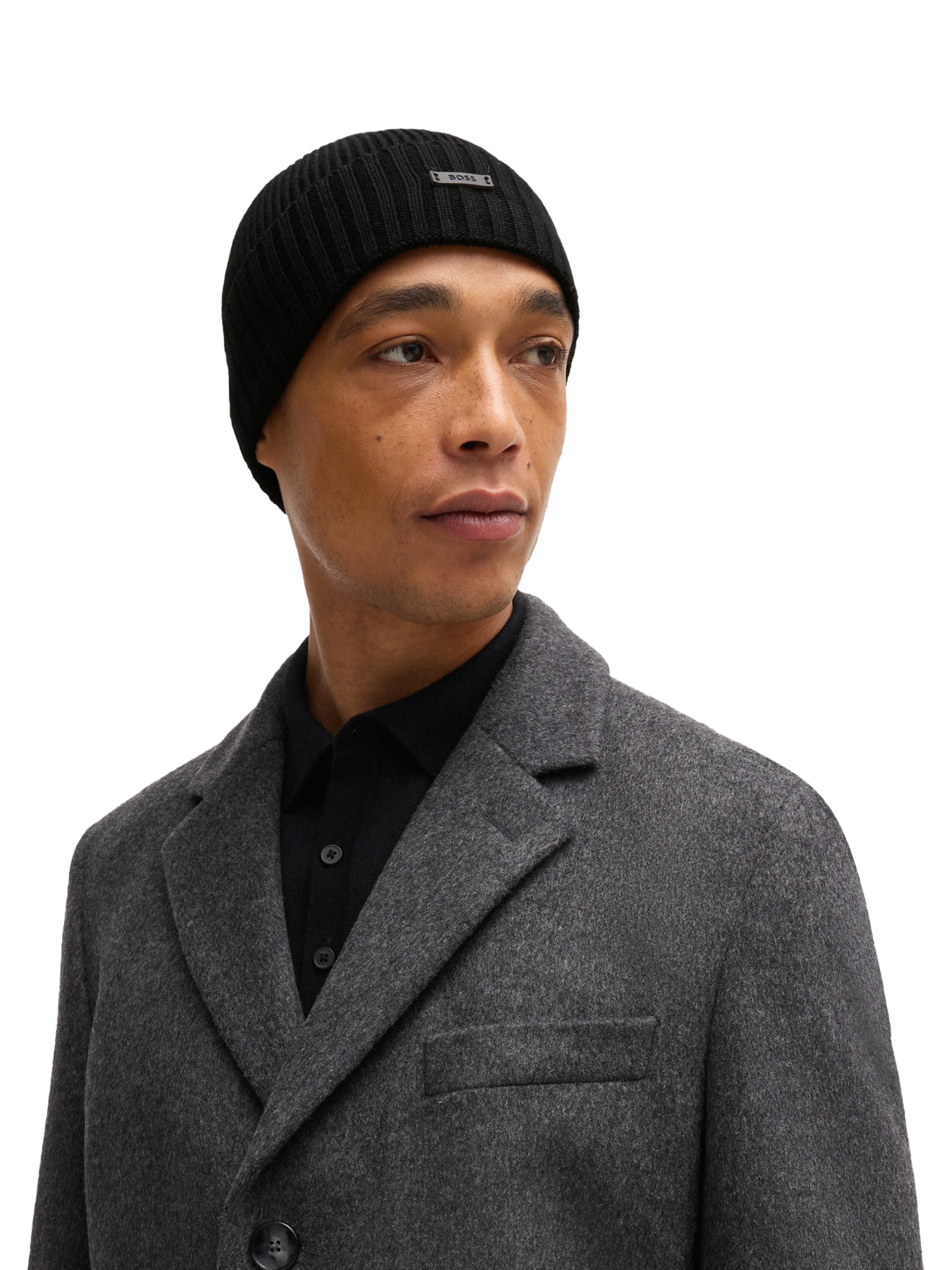 Product image 4 of 5, which shows BOSS Fati Wool Ribbed Beanie Hat, Black, One Size