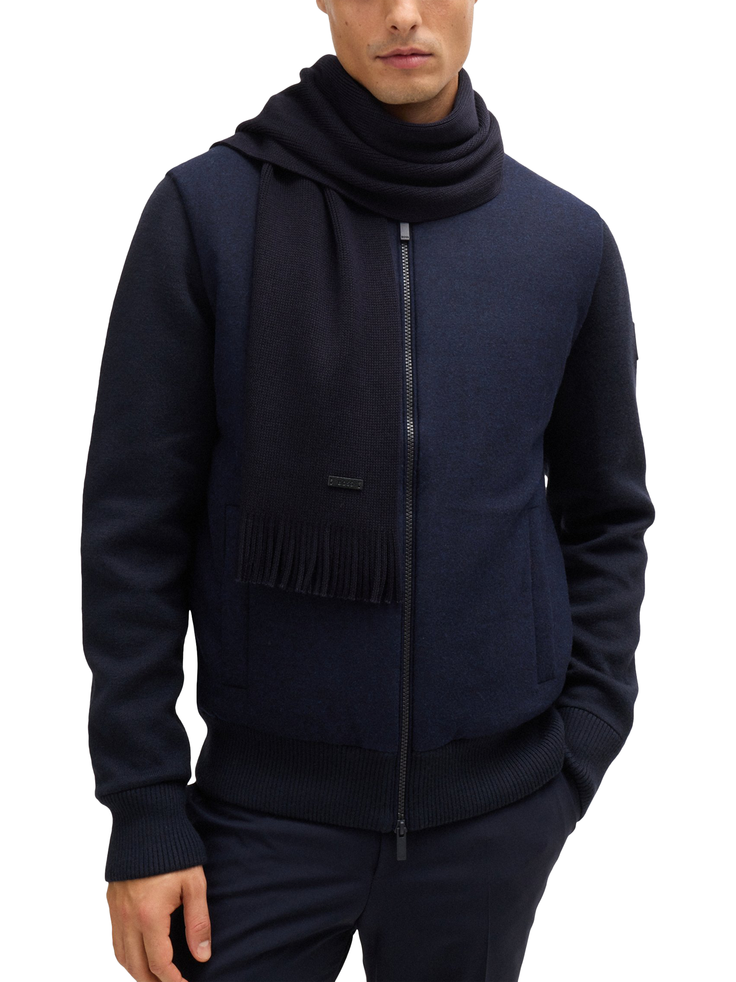 Product image 2 of 4, which shows BOSS Wool Scarf, Dark Blue, One Size