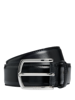 BOSS Italian Leather Belt, Black, Black