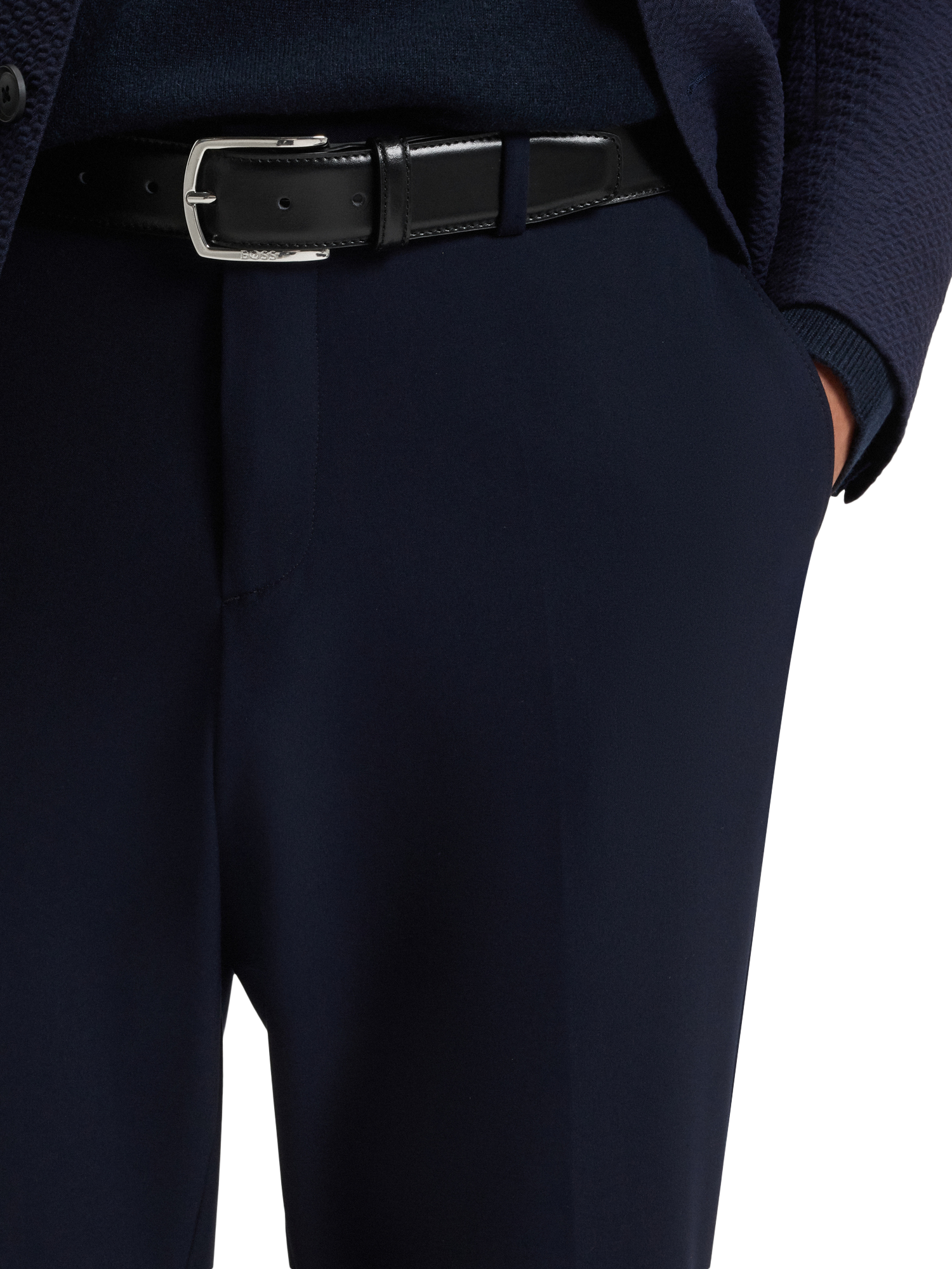 Product image 4 of 4, which shows BOSS Italian Leather Belt, Black, 34