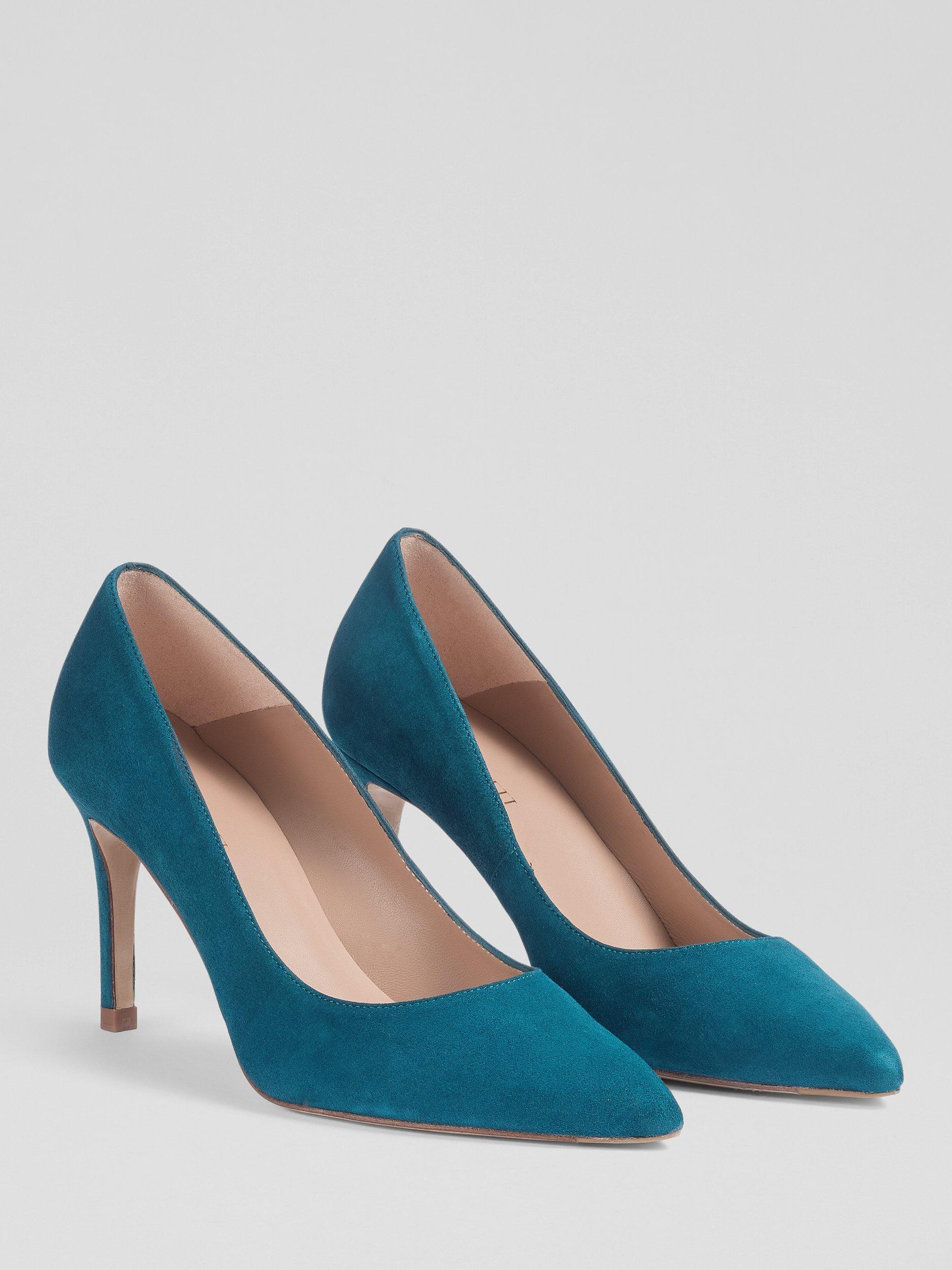 L.K.Bennett Floret Pointed Toe Suede Court Shoes Teal