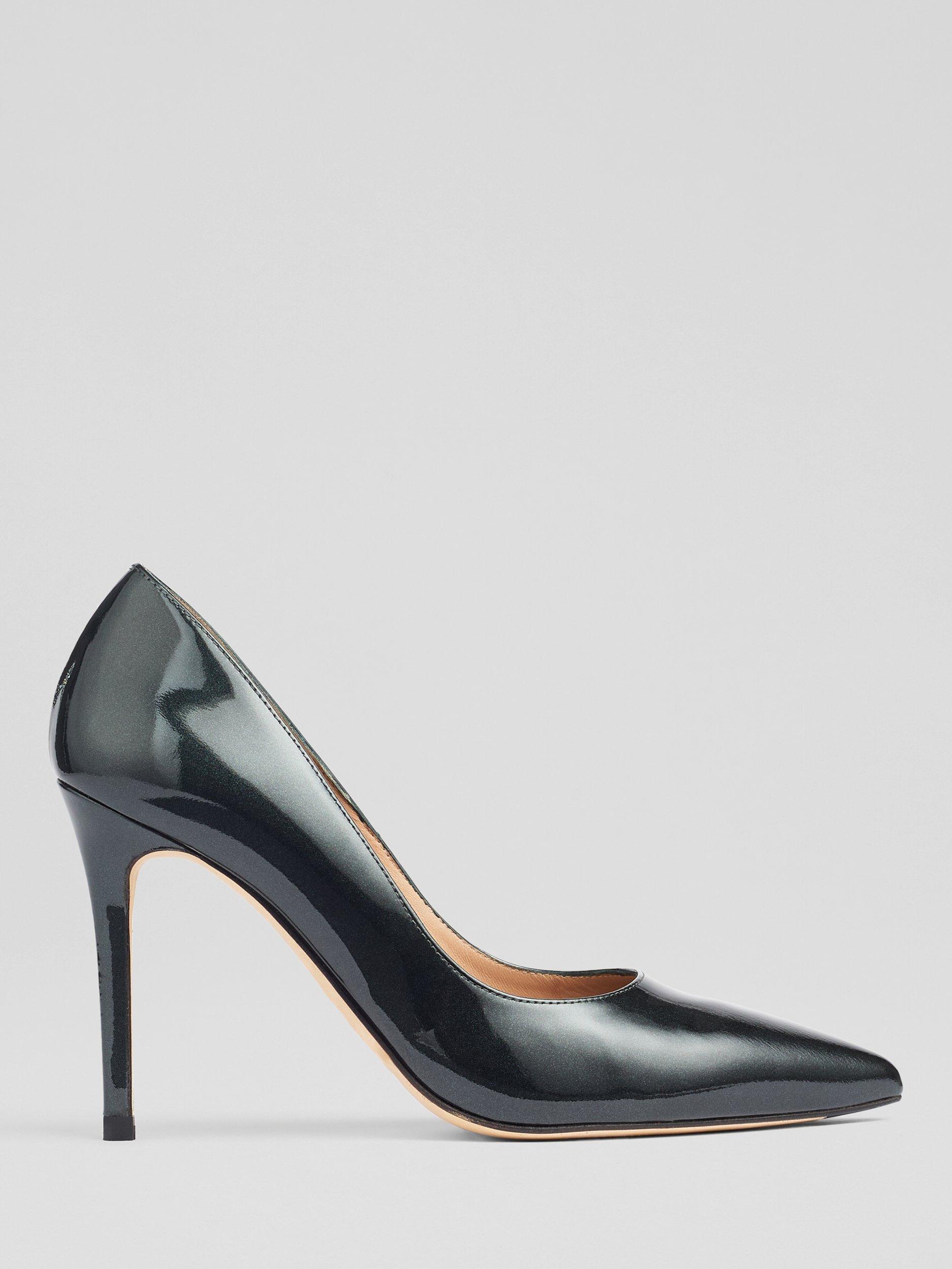Product image 1 of 3, which shows L.K.Bennett Fern Leather Pointed Heeled Courts, Pewter, 5