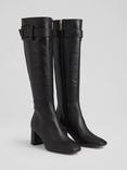 L.K.Bennett Carlotta Leather Covered Buckle Knee High Boots, Black