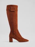 L.K.Bennett Carlotta Suede Covered Buckle Knee High Boots, Tan