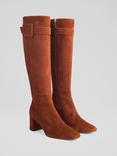 L.K.Bennett Carlotta Suede Covered Buckle Knee High Boots, Tan