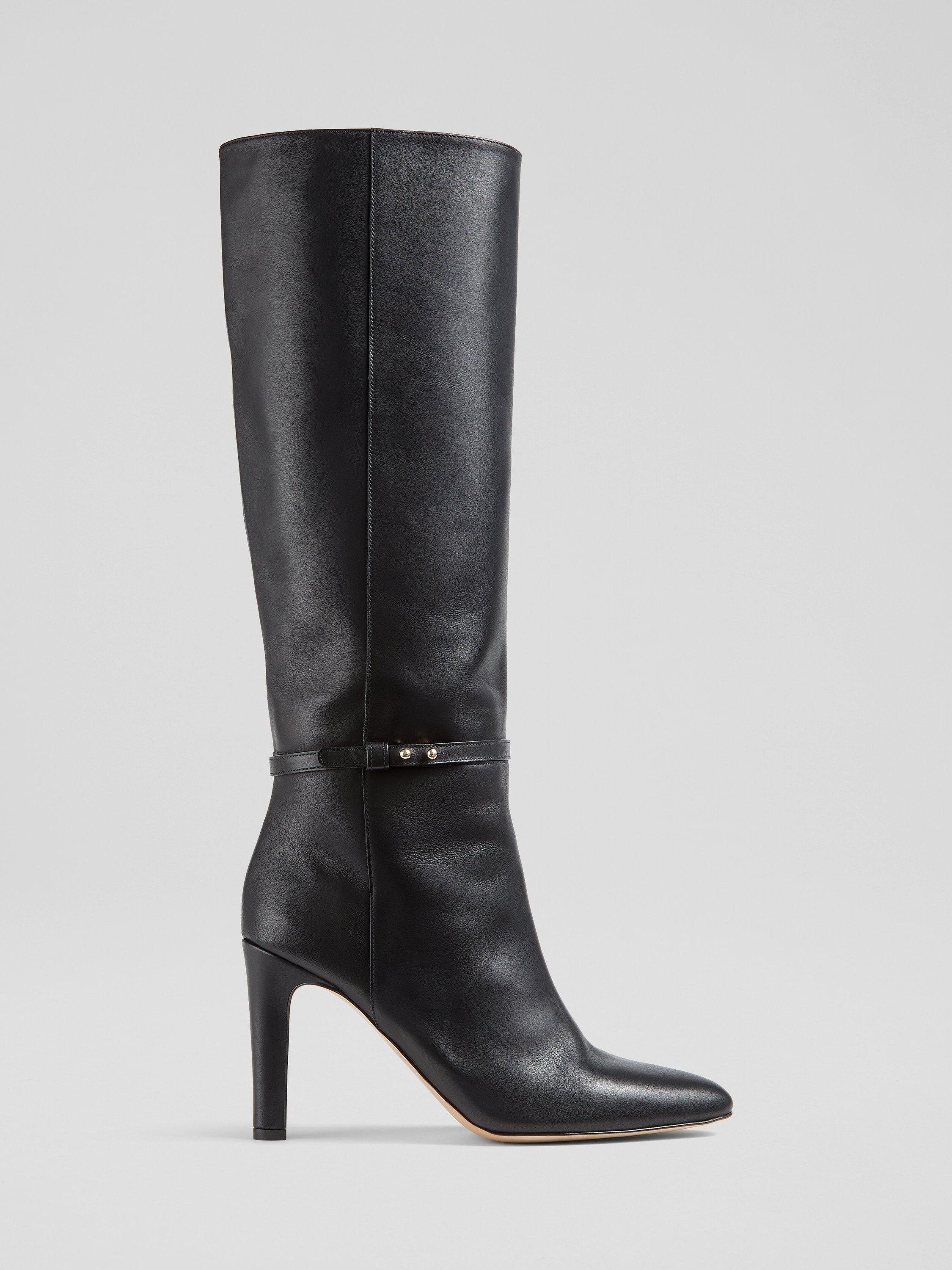 L.K.Bennett Caterina Knee High Leather Stiletto Boots, Black