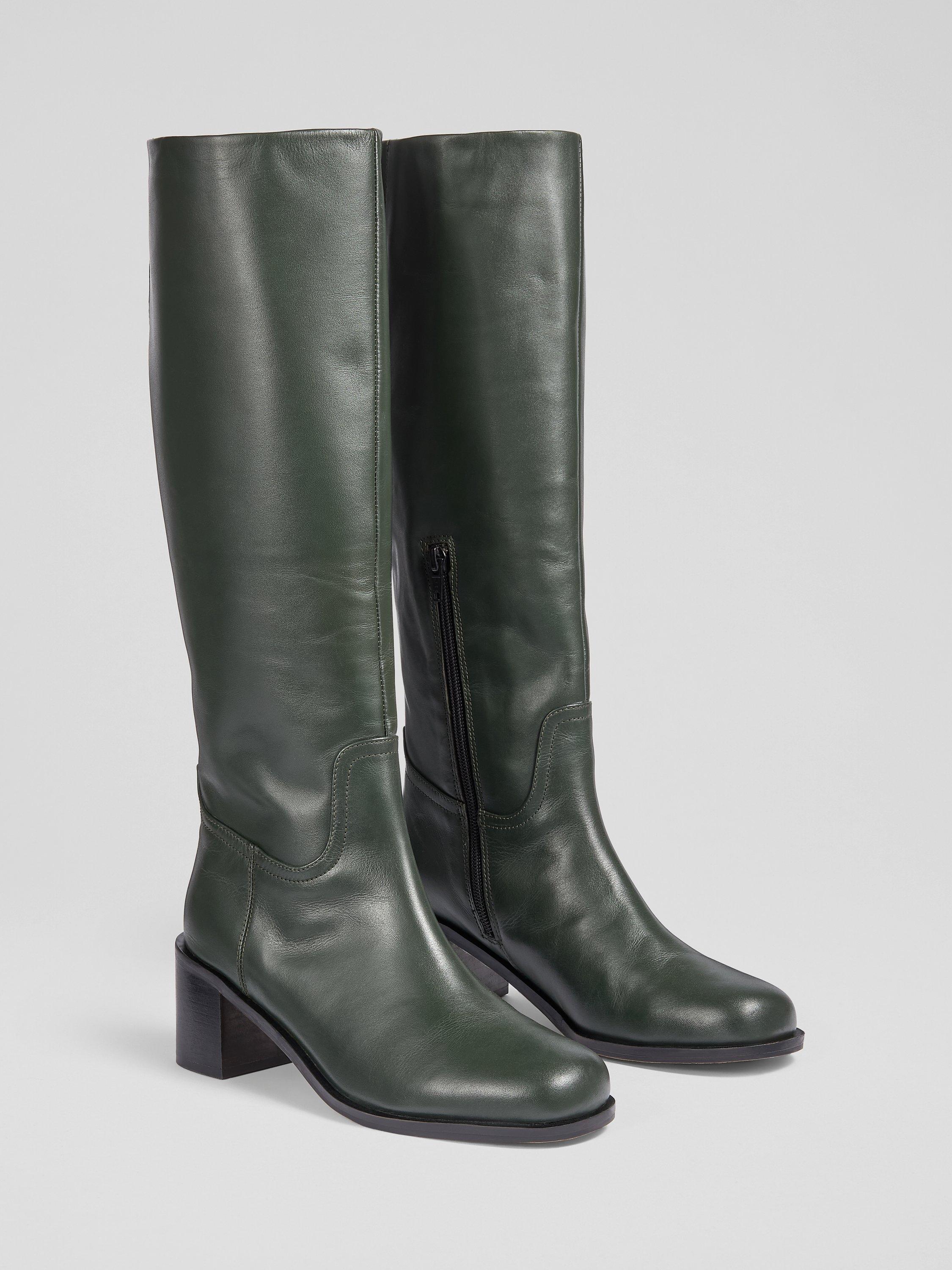 Product image 2 of 3, which shows L.K.Bennett Claude Leather Knee High Boots, Dark Green, 8