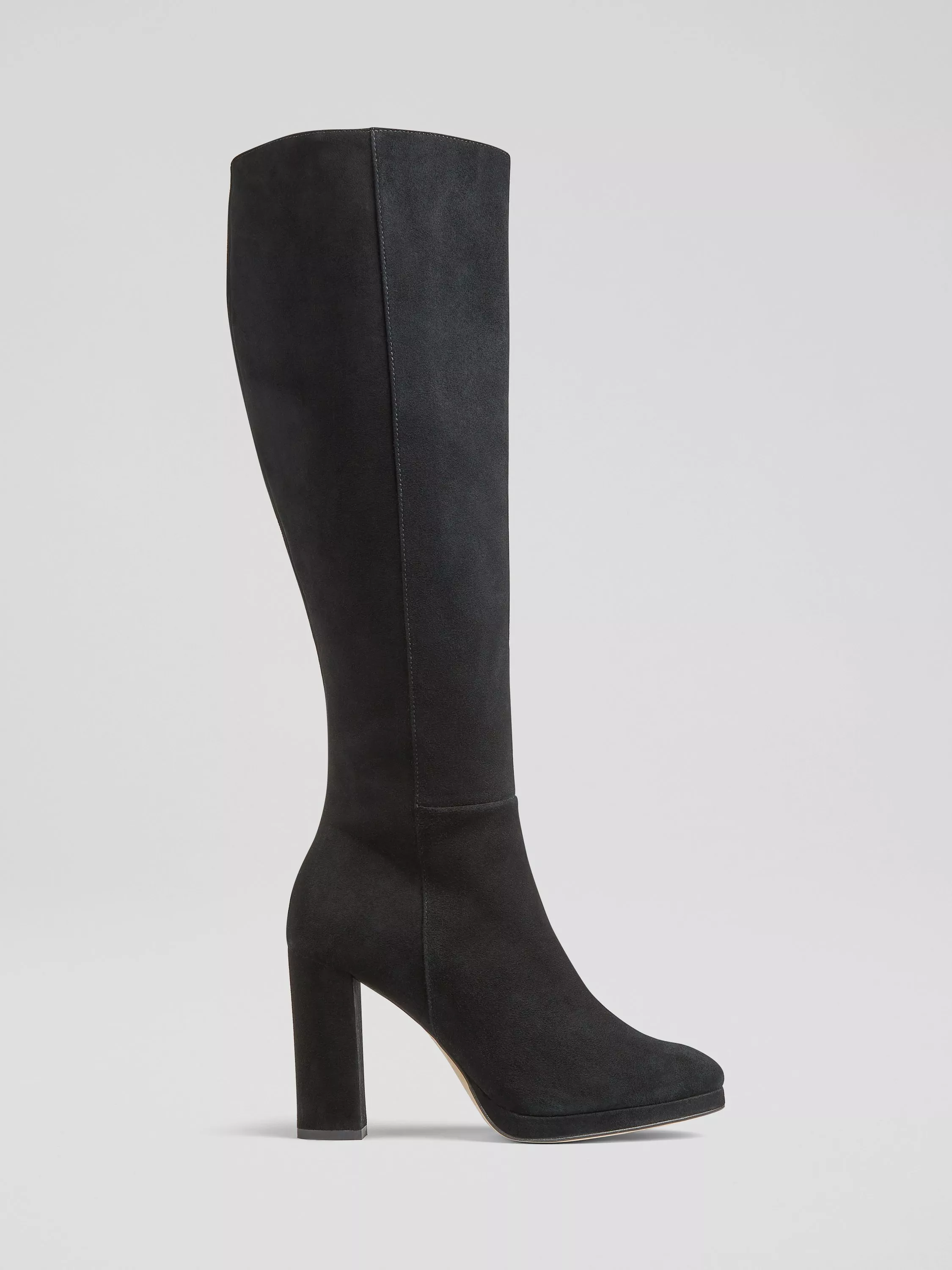 L.K.Bennett Darby Suede Heeled Knee High Boots Black