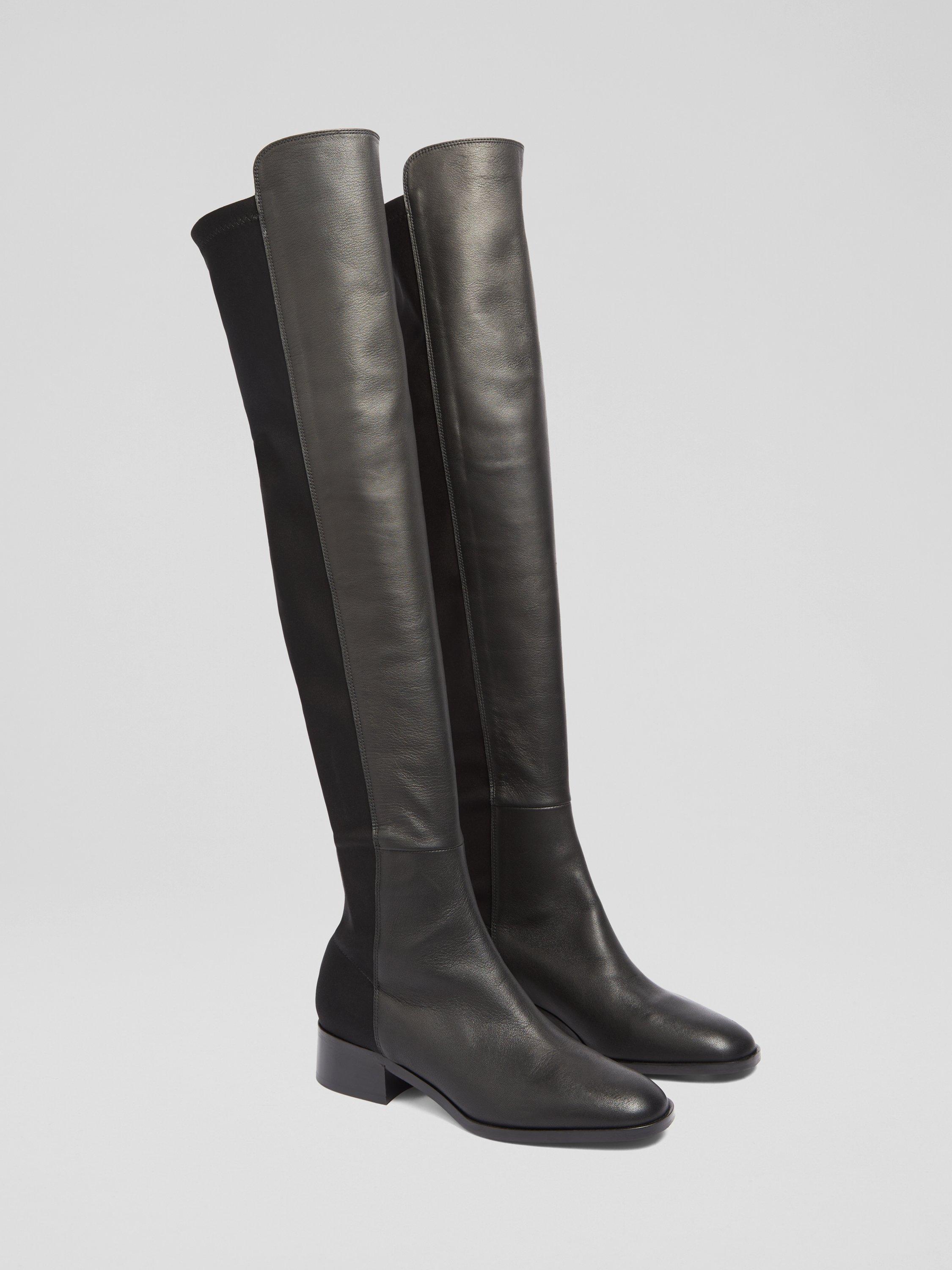 Product image 2 of 4, which shows L.K.Bennett Duke Leather Knee High Boots, Black, 2