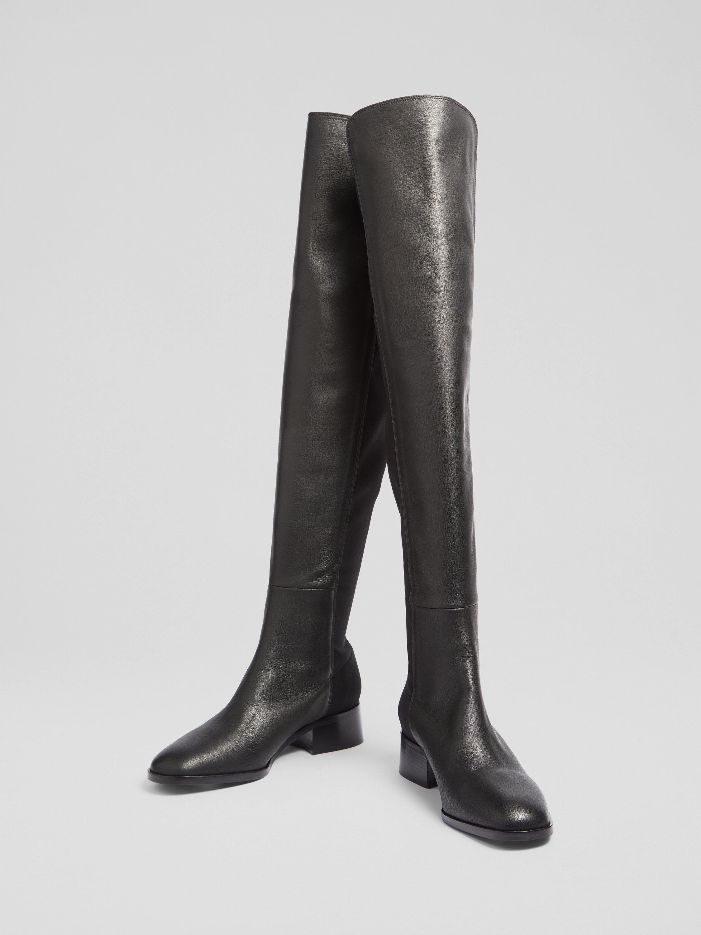 Product image 3 of 4, which shows L.K.Bennett Duke Leather Knee High Boots, Black, 2