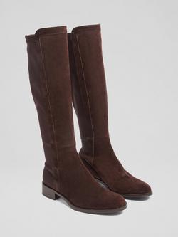 L.K.Bennett Tallis Suede Knee High Boots, Dark Chocolate - view 2, Dark Chocolate