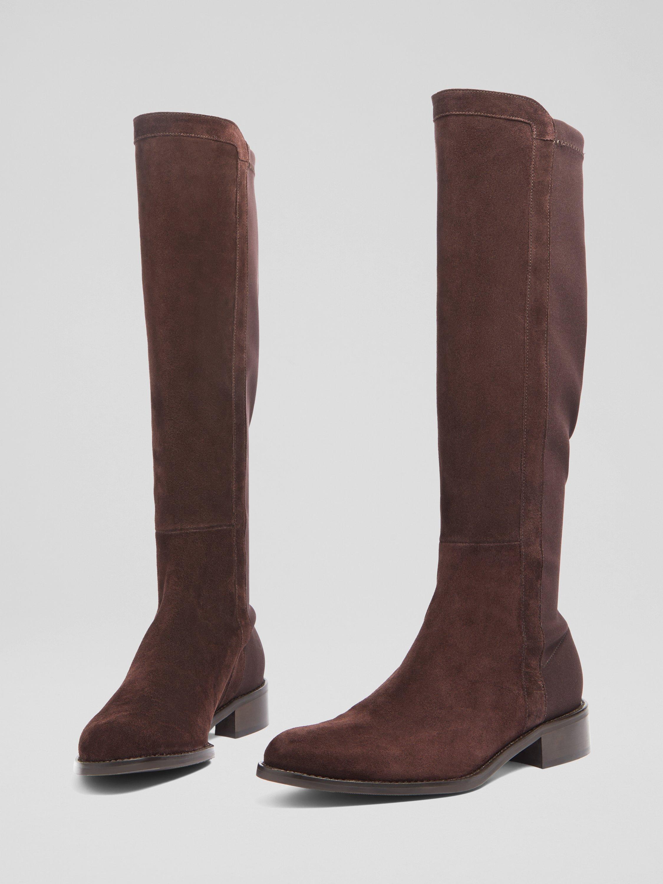 Product image 3 of 4, which shows L.K.Bennett Tallis Suede Knee High Boots, Dark Chocolate, 3