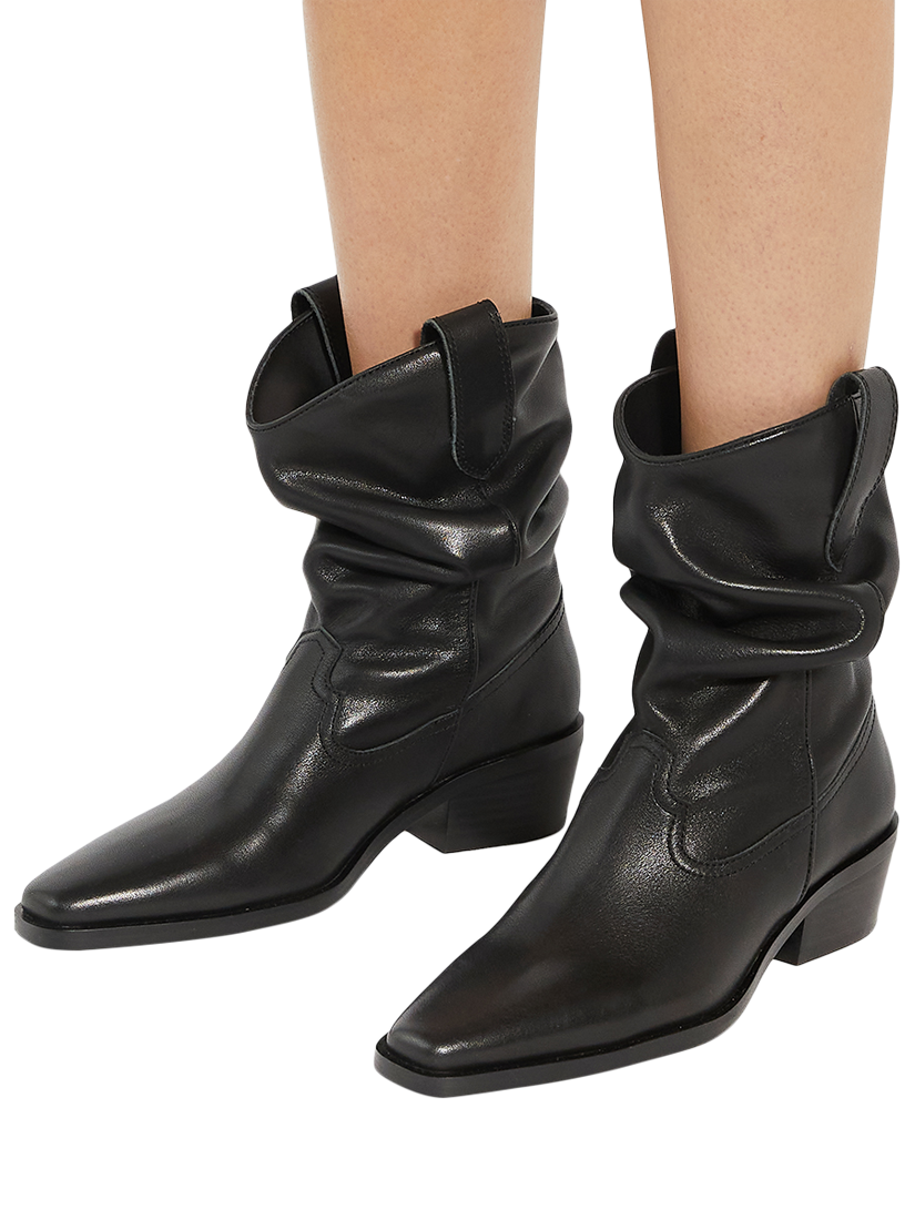 Product image 2 of 6, which shows Dune London Prims Leather Slouchy Pointed Boots, Black, EU36