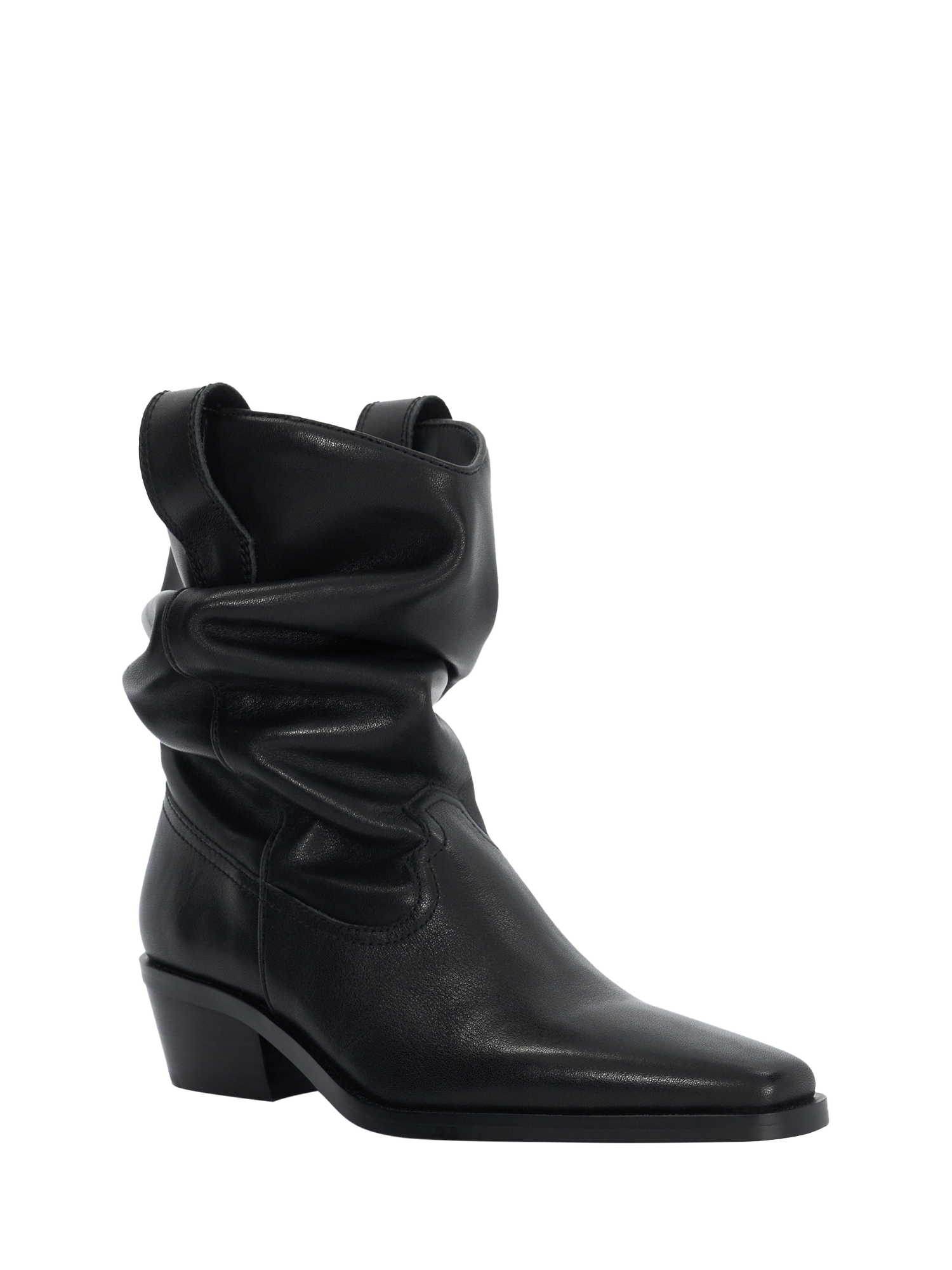 Product image 4 of 6, which shows Dune London Prims Leather Slouchy Pointed Boots, Black, EU36
