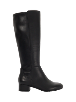 Dune London Tayla Wide Fit Leather  Knee High Boots, Black, Black