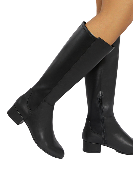 Dune London Tayla Wide Fit Leather  Knee High Boots, Black - view 2, Black