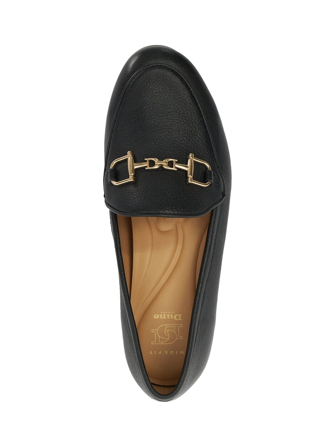 Product image 3 of 6, which shows Dune London Glair Wide Fit Leather Loafers, Black, EU36