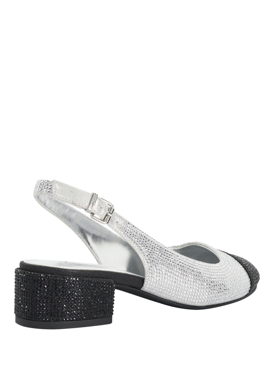Product image 5 of 6, which shows Dune London Casing Embellished Contrast Toe Slingback Pumps, Silver/Black, EU36
