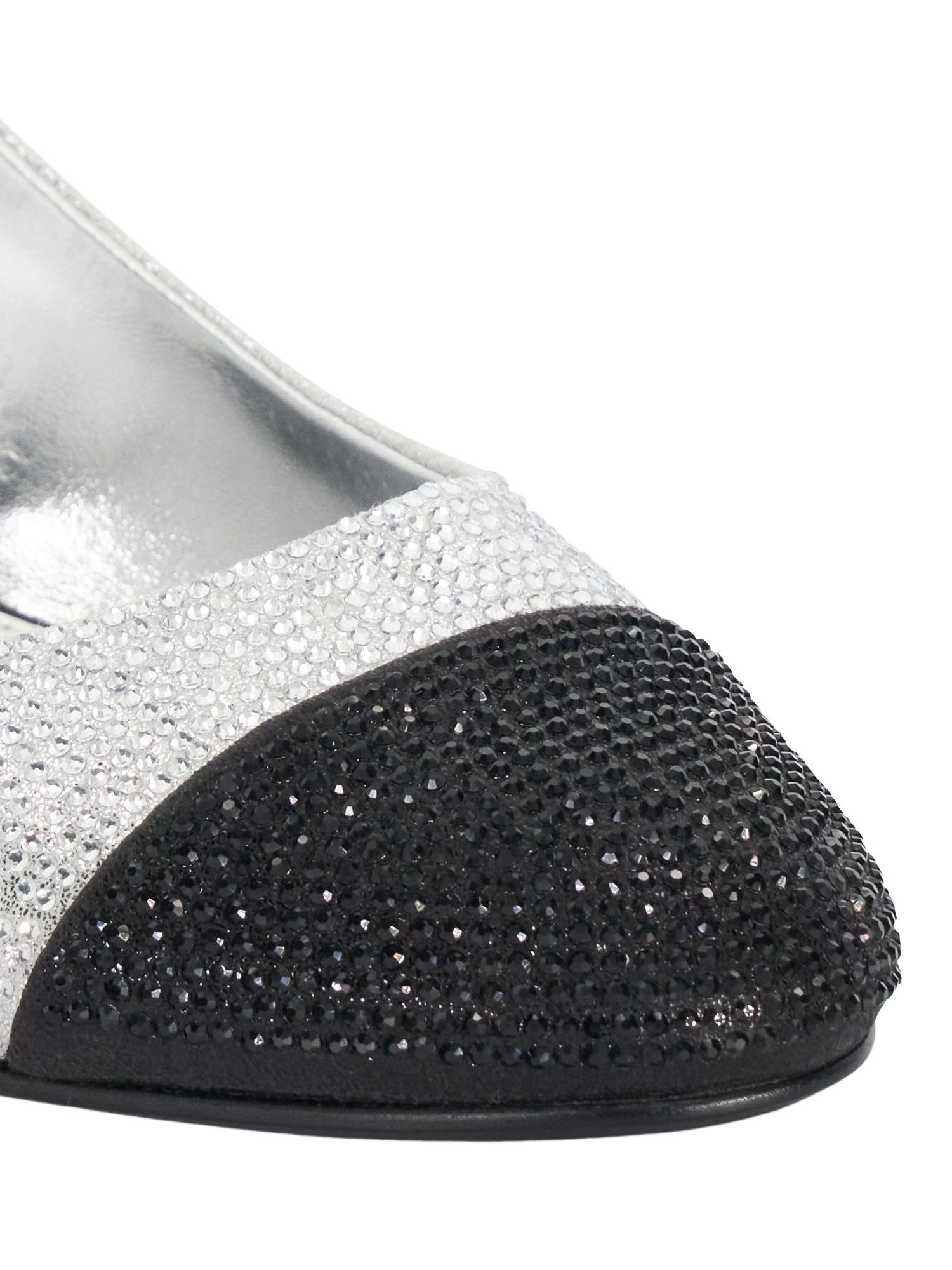 Product image 6 of 6, which shows Dune London Casing Embellished Contrast Toe Slingback Pumps, Silver/Black, EU36