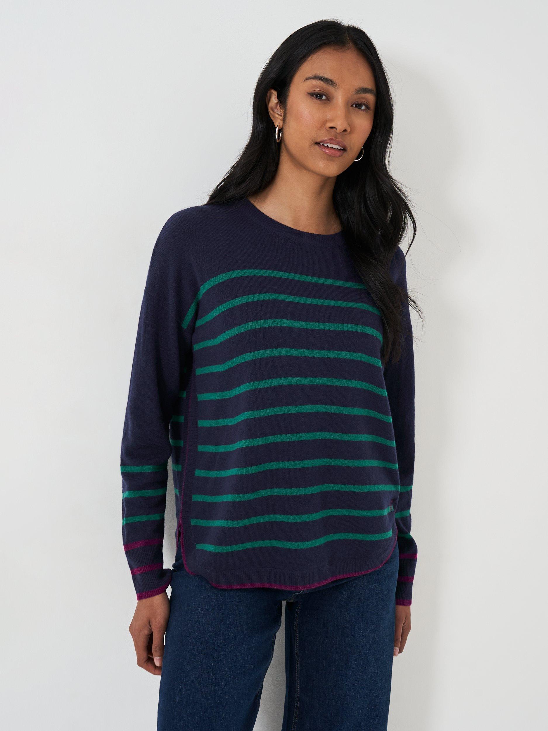 Crew Clothing Stripe Merino Wool Blend Jumper, Multi/Green